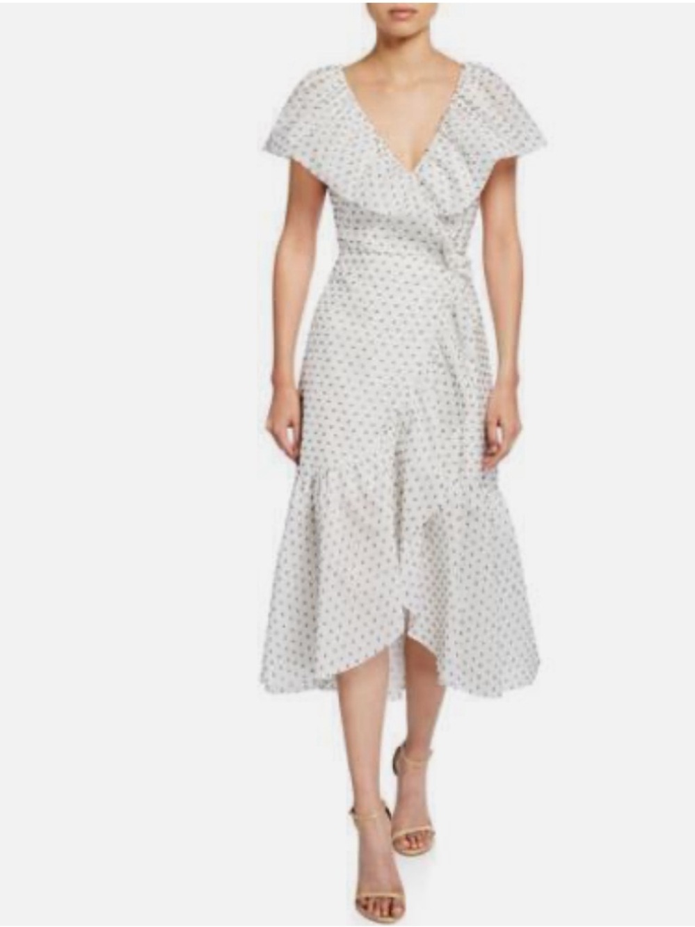 Rebecca Taylor White Midi Dress with Black Dot Print
